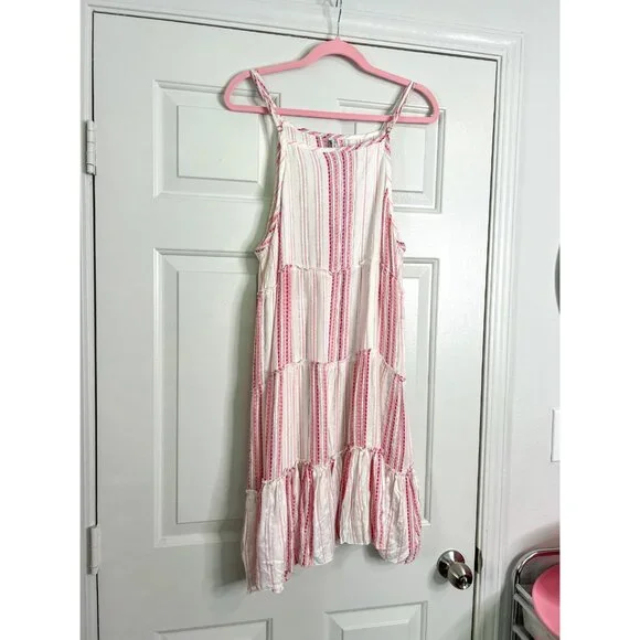 Raviya Pink White Stripe Sleeveless Tiered Boho Sundress Cover Up - Picture 6 of 7